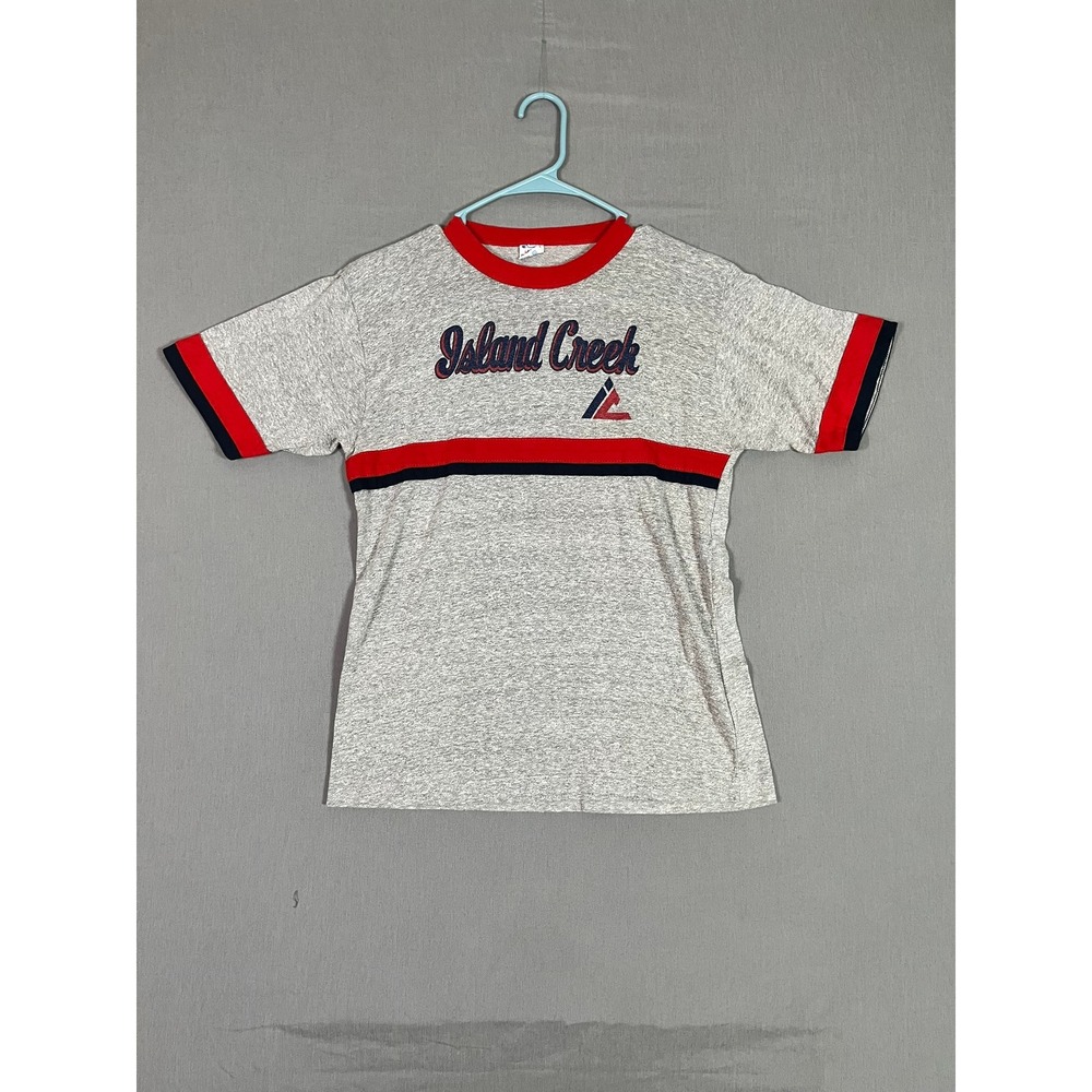 Vintage Champion Ringer T-Shirt Large Cotton Blend Gray Red Summer Camp 80s EUC